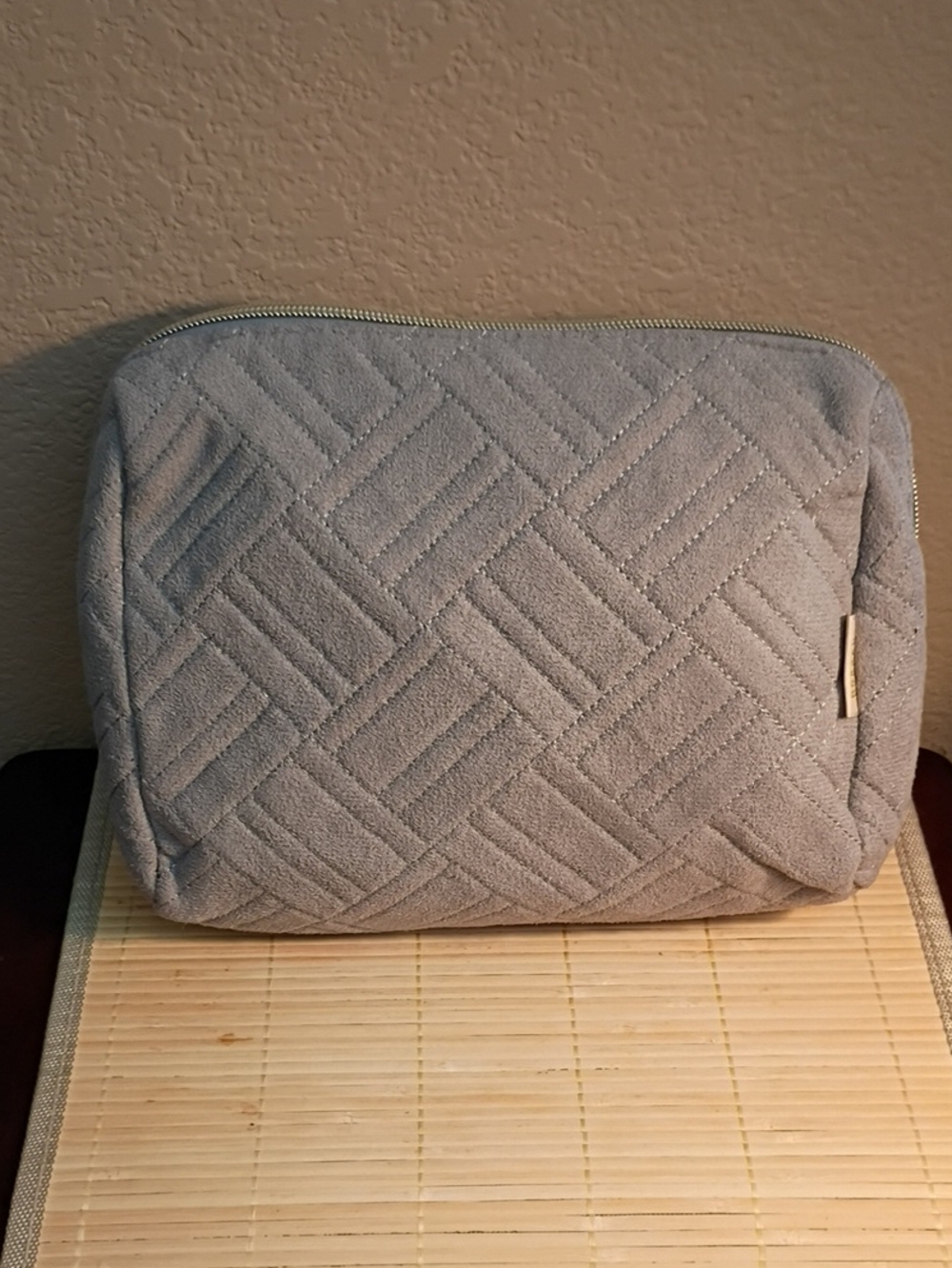 BOACAY Quilted Sage Green Microfiber Cosmetic Bag - Everyday Makeup Organizer